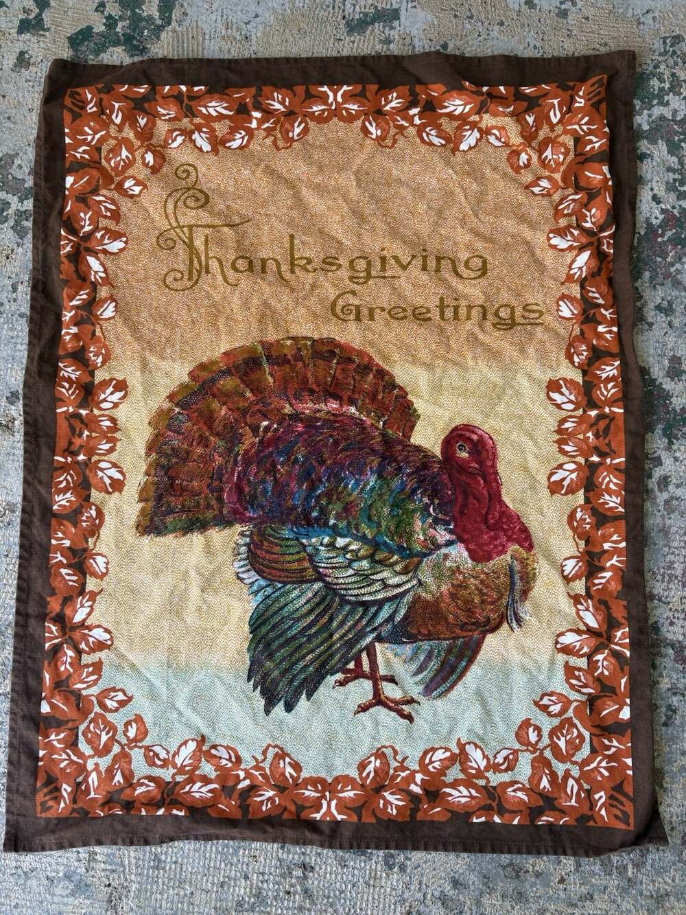 Williams Sonoma Thanksgiving Greetings Kitchen Hand Tea Towel Turkey Fall Italy